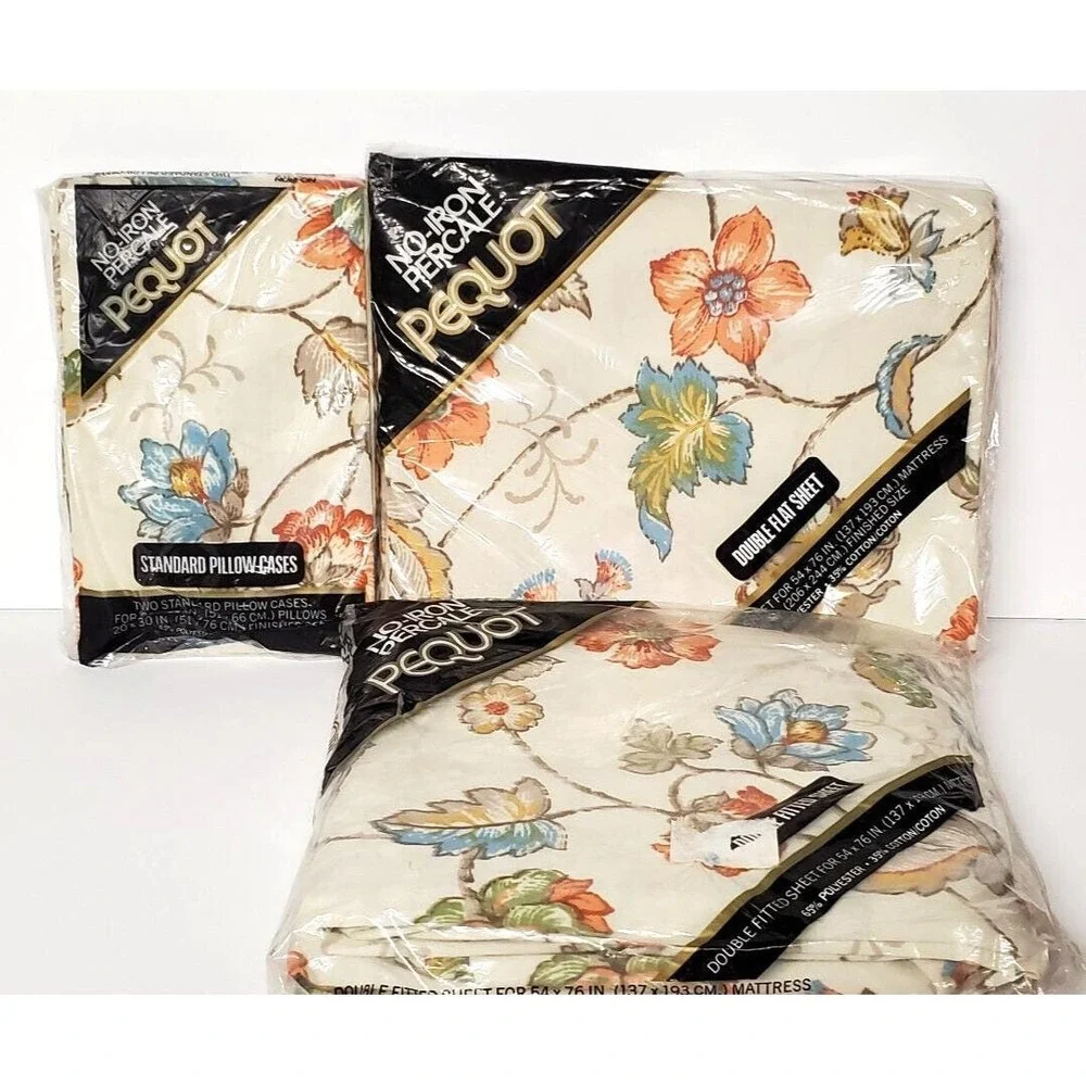 Vintage Pequot Percale Full Size Sheet Set 4 PC New in Package (1 Opened)‎